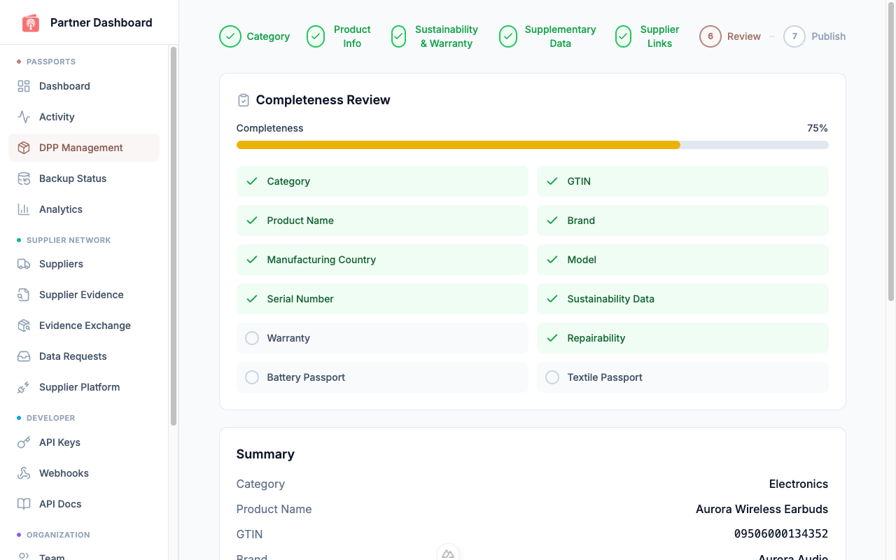Product UI — evidence workflow